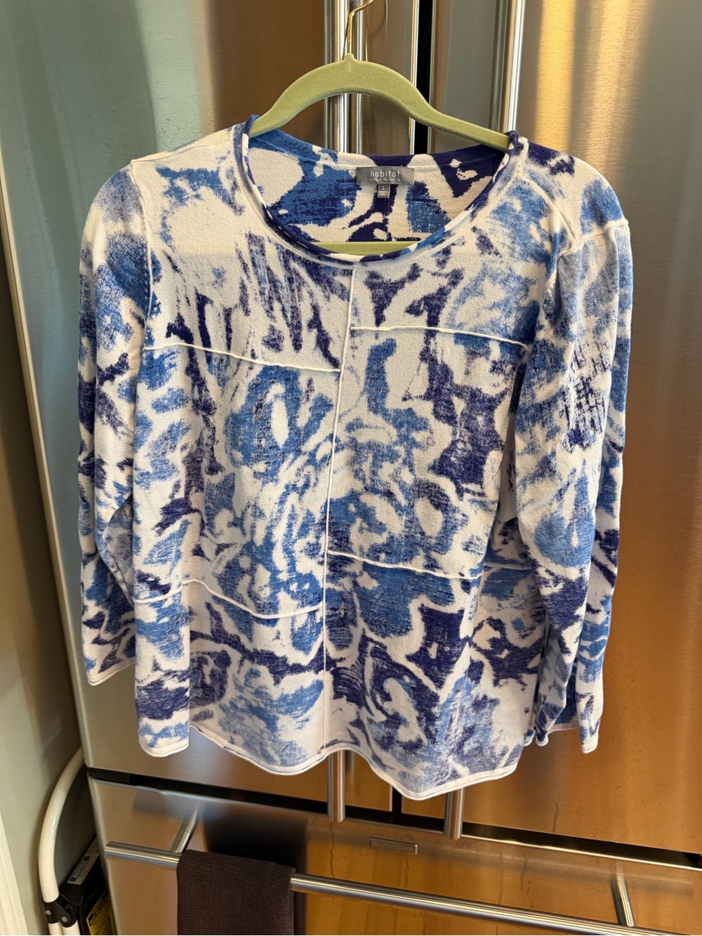 Habitat Blue and White Abstract Knit Top